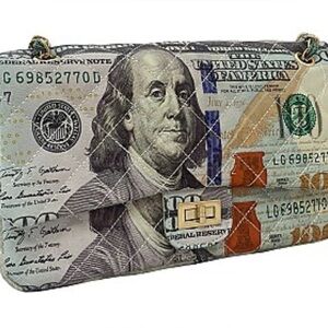Money Print Chain Shoulder Bag Benjamin Franklin Faux Leather Crossbody Purse